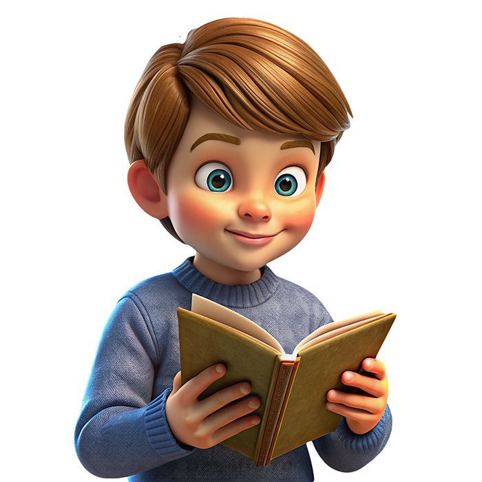 PNG клипарт в стиле 3d - мальчик читает книгу