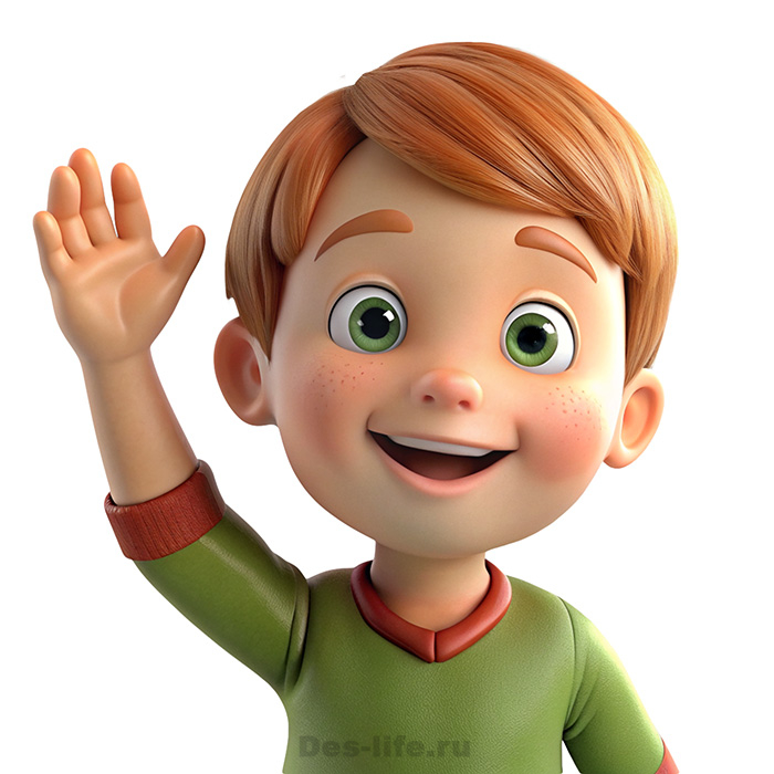 Рыжий мальчик машет рукой - иллюстрация на прозрачном фоне в стиле 3d