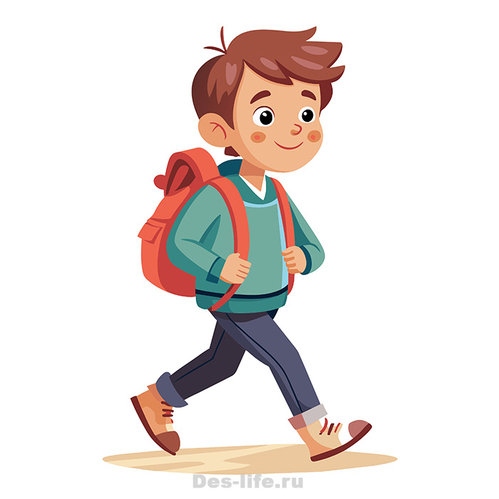 Взрослый мальчик с портфелем идёт в школу, клипарт на прозрачном фоне
