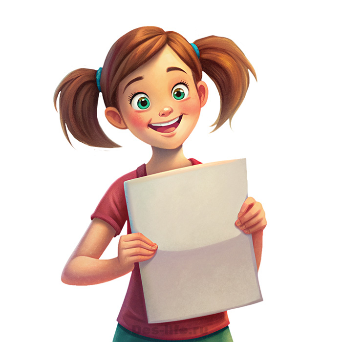 Девочка с листом бумаги улыбается
