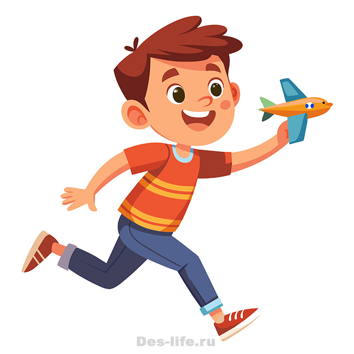 Веселый мальчик бежит с самолетиком