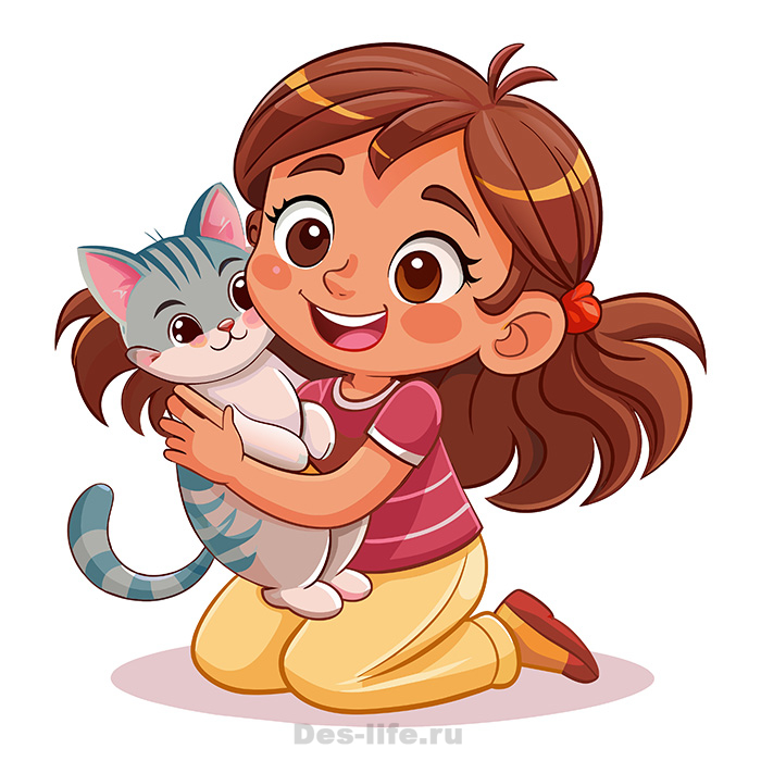 PNG картинка с девочкой и котенком