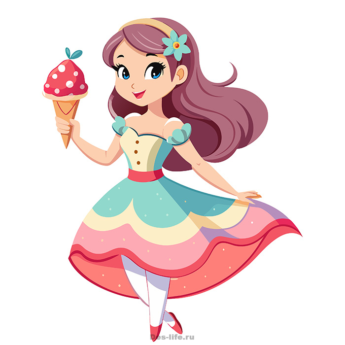 Красивая девочка в платье с мороженым, PNG иллюстрация