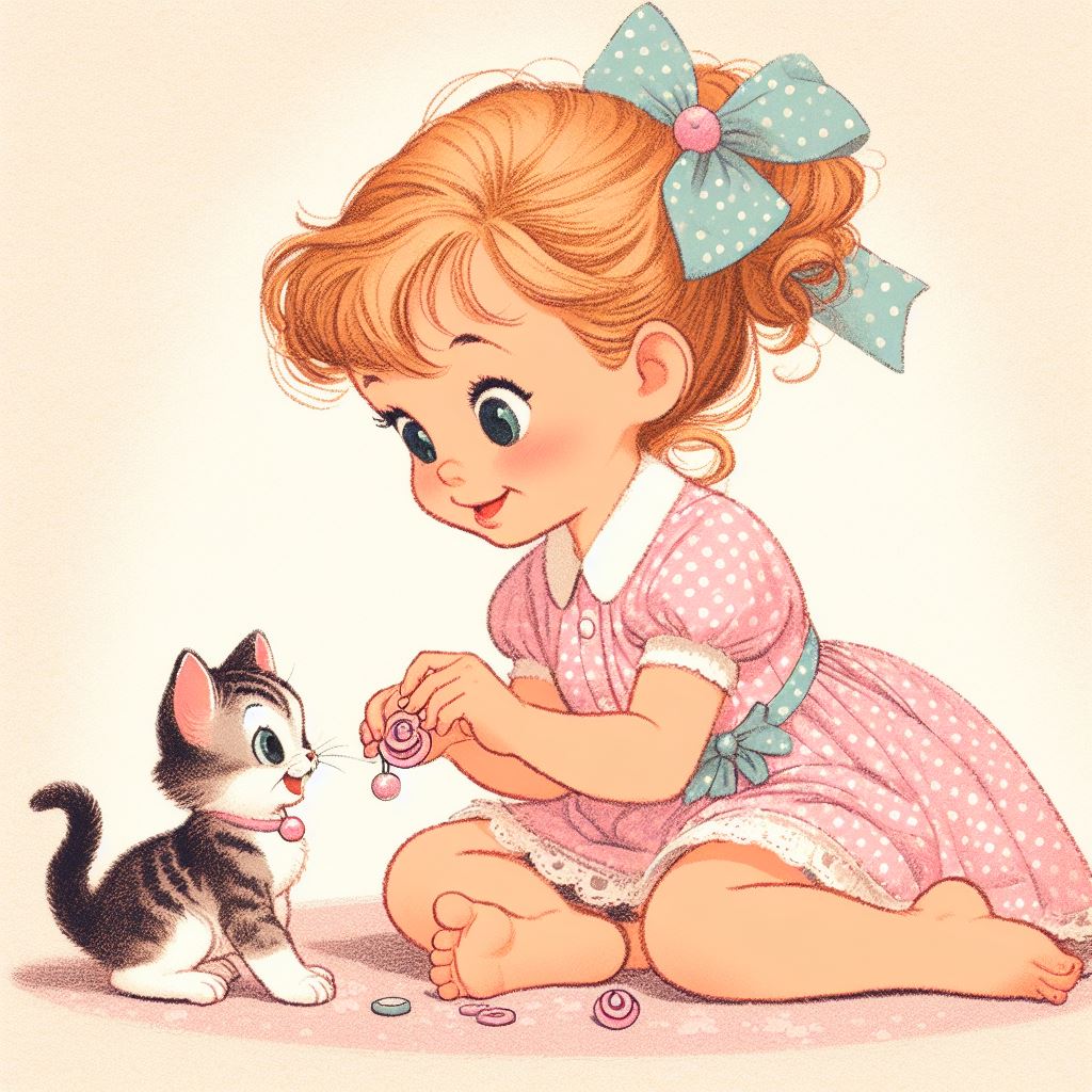 Девочка с котенком - иллюстрация нейросети в стиле раннего Дисней
