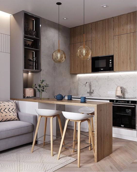 дизайн гостиной - фото совмещенное с кухней